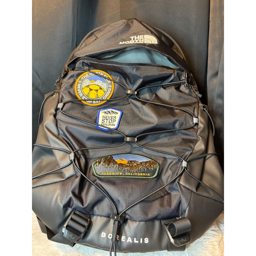 The North Face Borealis Backpack Black Patch Yosemite Never Stop Exploring NEW